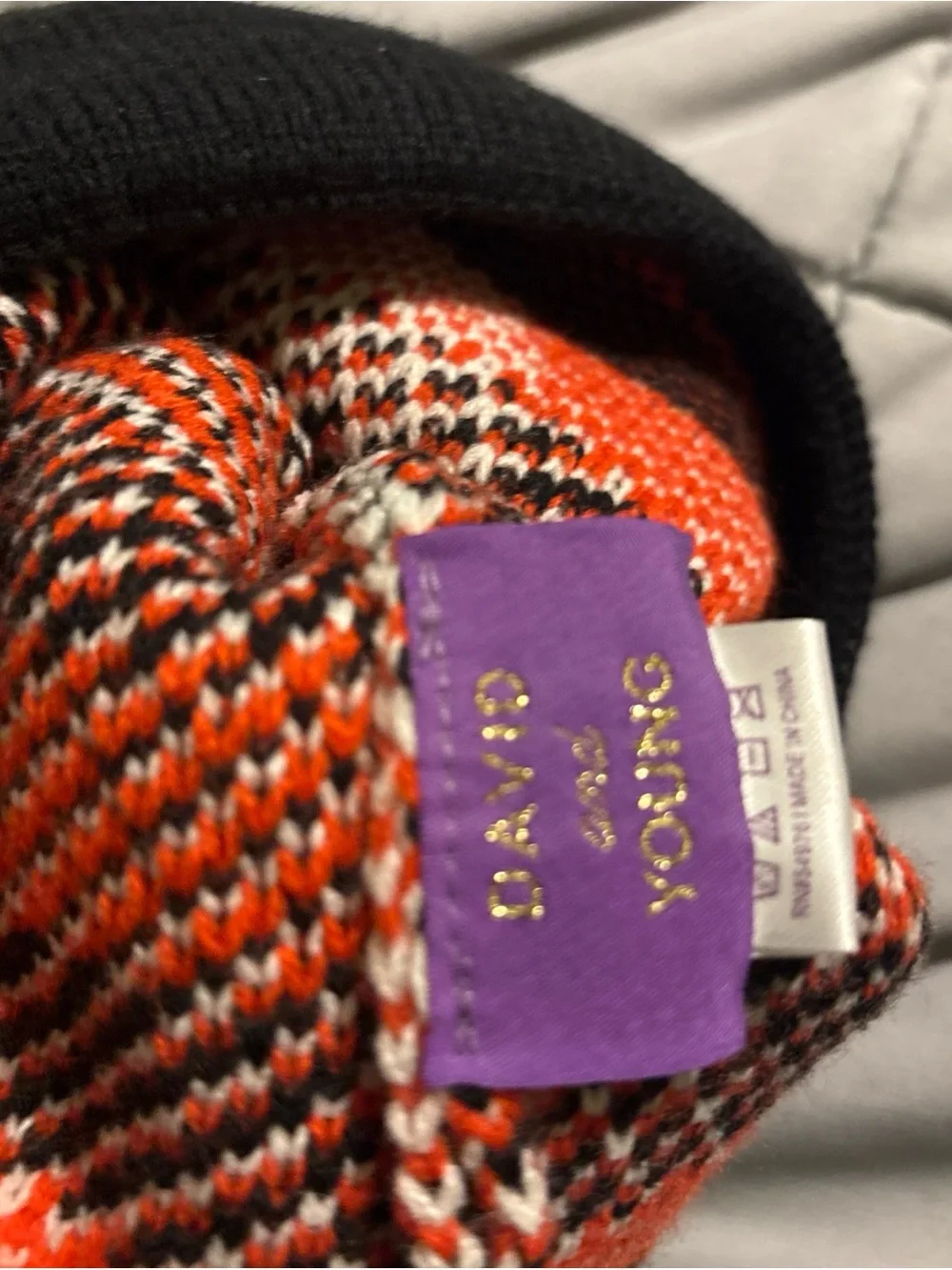 Black & Orange Pom Pom Skull Beanie